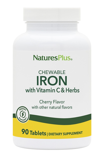 Natures Plus - Chewable Iron with Vitamin C and Herbs Cherry Flavor - 90 Chewable Tablets