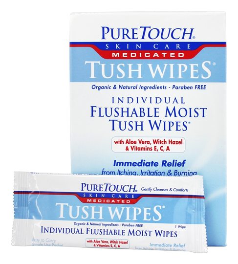 Pure Touch Skin Care - Individual Flushable Moist Tush Wipes Medicated - 24 Packet(s)