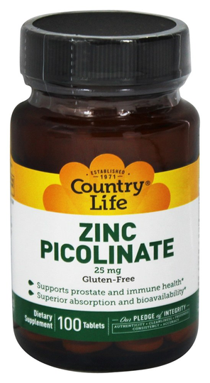 Country Life - Zinc Picolinate Advanced Absorption 25 mg. - 100 Tablets