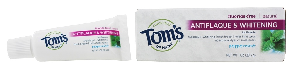 Tom's of Maine - Natural Toothpaste Antiplaque & Whitening Fluoride-Free Travel Size Peppermint - 1 oz.