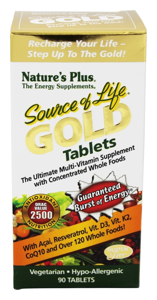 Natures Plus - Source Of Life Gold Tablets Ultimate Multi-Vitamin with Concentrated Whole Foods - 90 Tablets