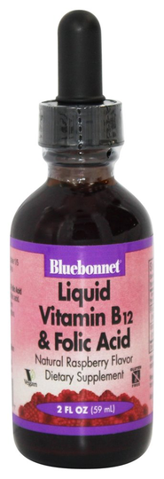 Bluebonnet Nutrition - Liquid Vitamin B12 & Folic Acid Natural Raspberry Flavor - 2 fl. oz.