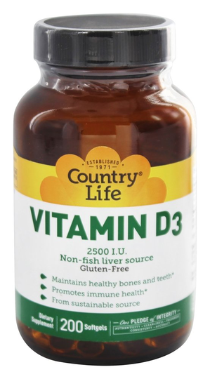 Country Life - Vitamin D3 2500 IU - 200 Softgels