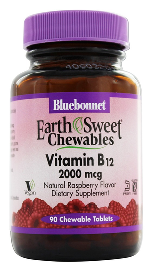 Bluebonnet Nutrition - Earth Sweet Chewable Vitamin B12 Natural Raspberry Flavor 2000 mcg. - 90 Chewable Tablets