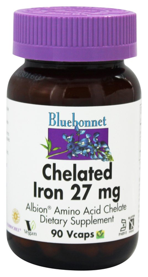 Bluebonnet Nutrition - Chelated Iron 27 mg. - 90 Vegetarian Capsules