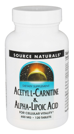 Source Naturals - Acetyl L-Carnitine & Alpha-Lipoic Acid For Cellular Vitality 650 mg. - 120 Tablets