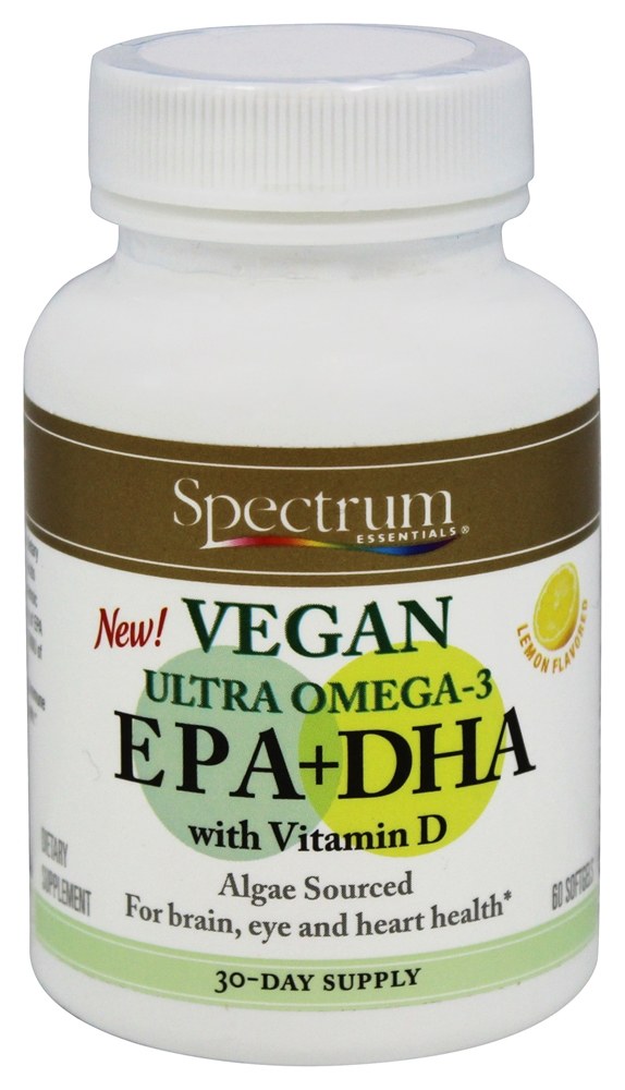 Spectrum Essentials - Vegan Ultra Omega-3 EPADHA with Vitamin D Lemon Flavored - 60 Softgels