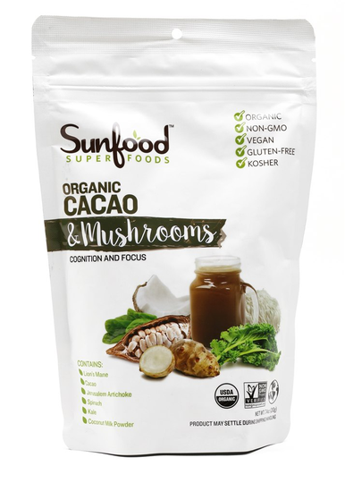 Sunfood Superfoods - Organic Cacao & Mushrooms Superfoods Powder - 7.4 oz.
