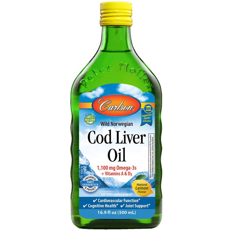 Carlson Labs Cod Liver Oil 1100 Mg Omega-3s Liquid Lemon 16.9 Oz