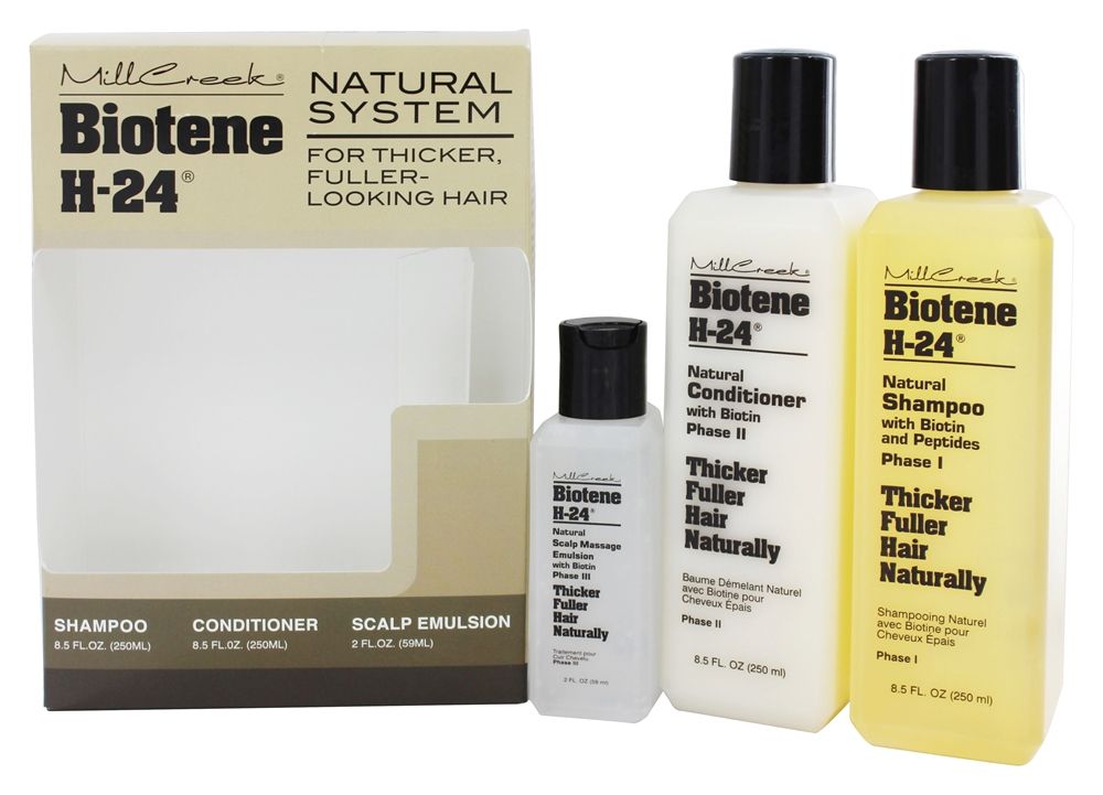 Mill Creek Botanicals - Biotene H-24 Natural System for Thicker Fuller Looking Hair - Tri-Pack (Shampoo Conditioner & Emulsion)