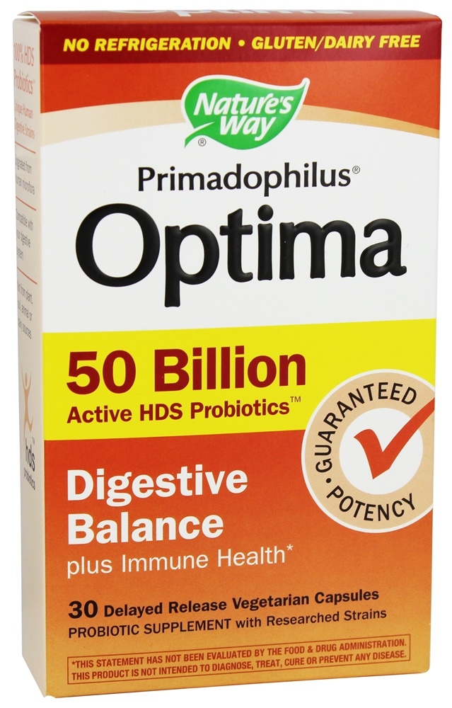 Nature's Way - Primadophilus Optima Digestive Balance Active HDS Probiotic Supplemen 50 Billion CFU - 30 Vegetarian Capsules