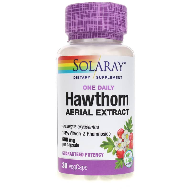 Solaray Hawthorn Aerial Extract 600 Mg, One Daily Formula 30 Veg Capsules