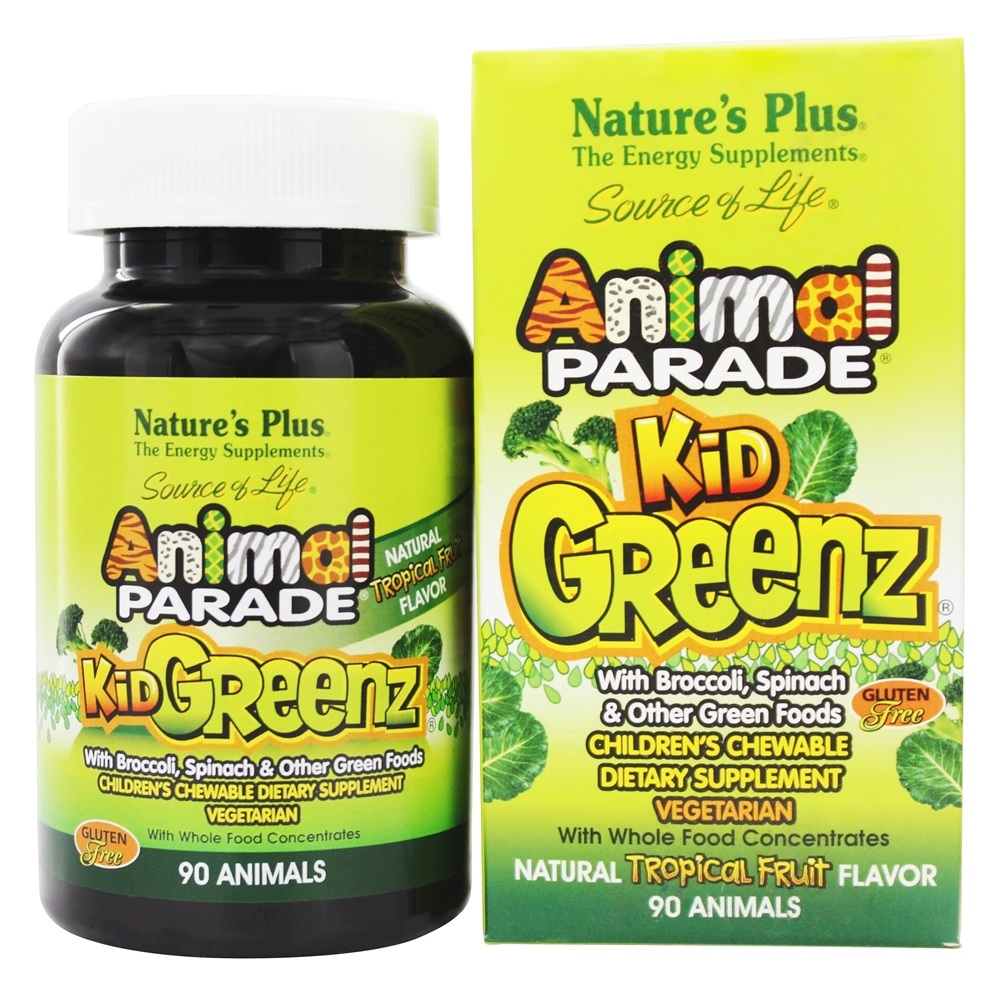 Natures Plus - Animal Parade KidGreenz Chewable Tropical Fruit Flavor - 90 Chewable Tablets