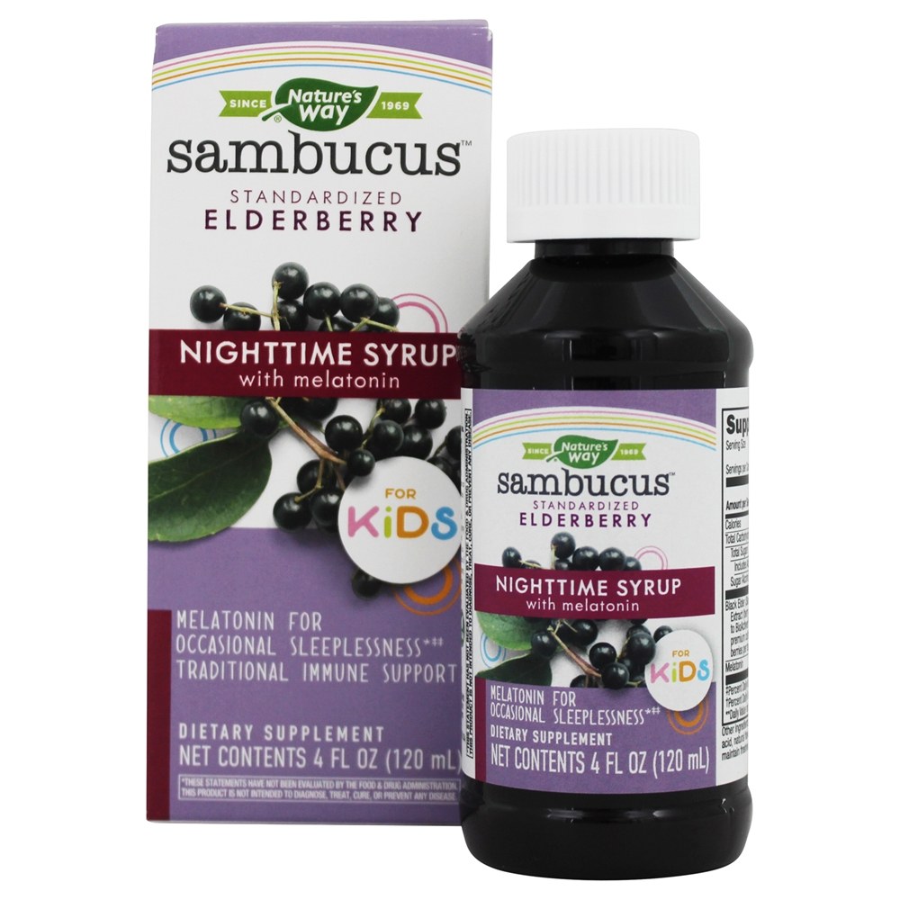 Nature's Way - Sambucus Standardized Elderberry for Kids Nighttime Syrup with Melatonin - 4 fl. oz.