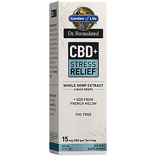 Dr. Formulated CBD+ Stress Relief Whole Hemp Extract Liquid Drops w/ SOD from French Melon - 15 MG Per Serving - THC Free (1 fl oz)