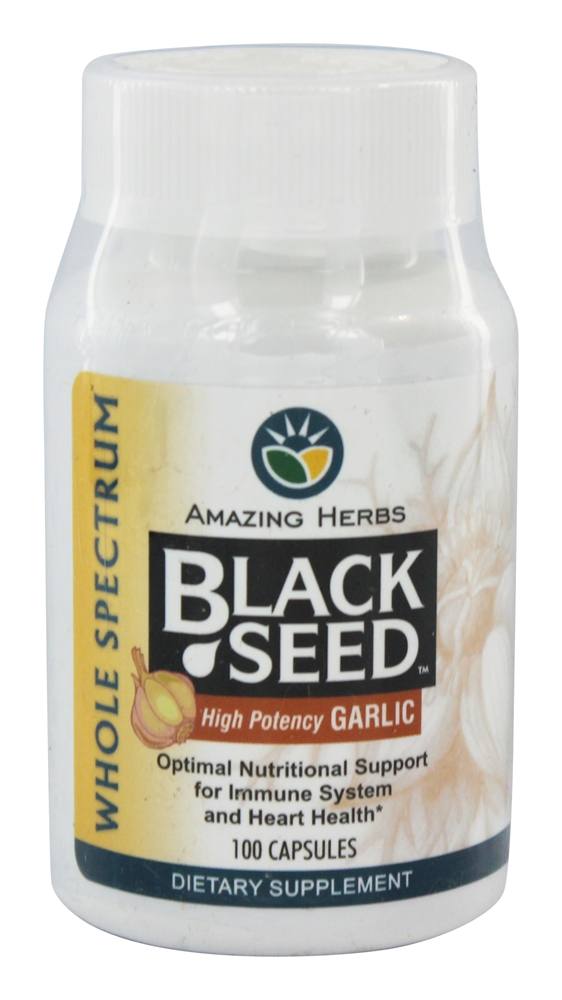 Amazing Herbs - Black Seed High Potency Garlic - 100 Capsules