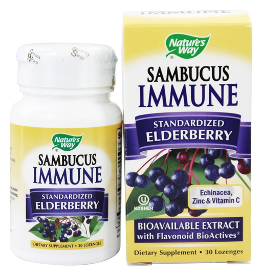 Nature's Way - Sambucus Immune System Bio-Certified Elderberry Echinacea Zinc Propolis & Vitamin C Lozenges - 30 Lozenges