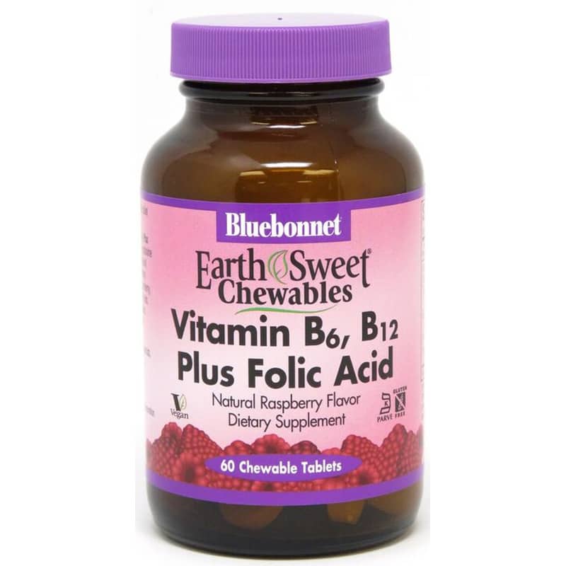 Bluebonnet Earth Sweet Chewable Vitamin B6 B12 Plus Folic Acid 60 Chewable Tablets