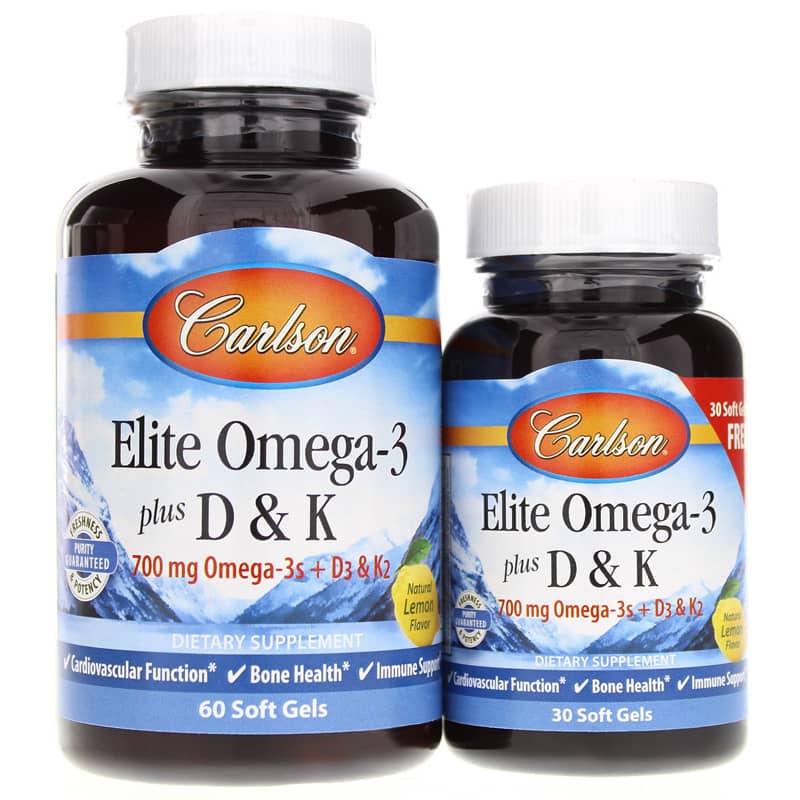 Carlson Labs Elite Omega-3 plus D & K Bonus Pack 90 Softgels