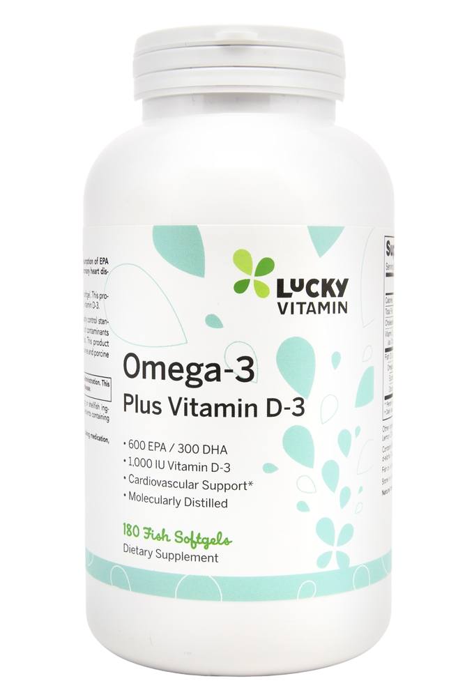 LuckyVitamin - Omega 3 Plus Vitamin D3 - 180 Softgels