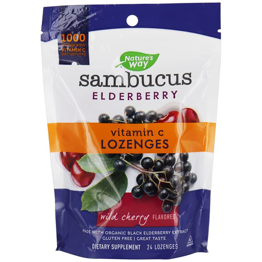 Nature's Way - Sambucus Elderberry Vitamin C Wild Cherry 1000 mg. - 24 Lozenges