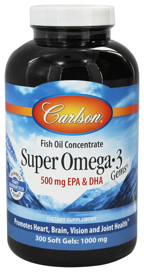 Carlson Labs - Norwegian Super Omega-3 Gems Fish Oil Concentrate 1000 mg. - 300 Softgels