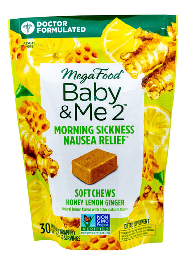 MegaFood - Baby & Me Morning Sickness Nausea Relief Soft Chews Honey Lemon Ginger - 30 Soft Chews
