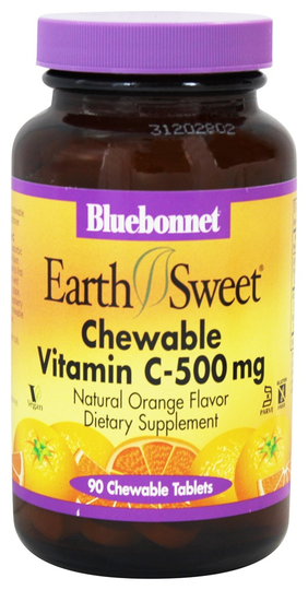 Bluebonnet Nutrition - Earth Sweet Chewable Vitamin C Natural Orange Flavor 500 mg. - 90 Chewable Tablets
