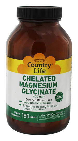 Country Life - Chelated Magnesium Glycinate 400 mg. - 180 Tablets
