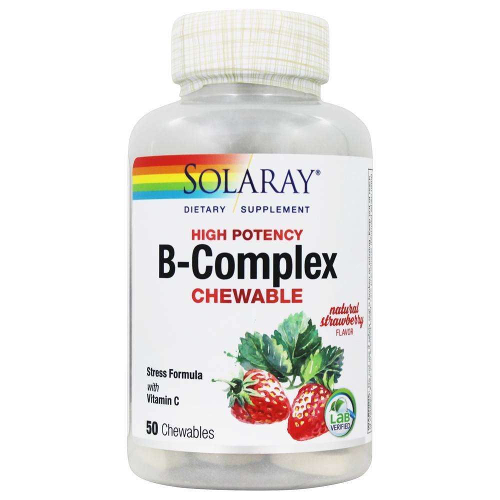 Solaray - High Potency B-Complex Chewable Natural Strawberry Flavor - 50 Chewable Tablets