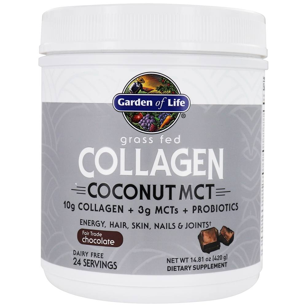 Garden of Life - Grass Fed Collagen Coconut MCT Powder 24 Servings Fair Trade Chocolate - 14.81 oz.
