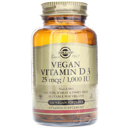 Solgar Vegan Vitamin D3 25 Mcg 1,000 IU, 120 Vegan Softgels
