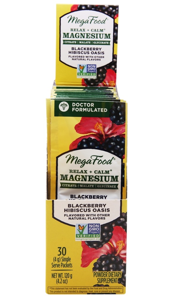 MegaFood - Relax Calm Magnesium Powder Blackberry Hibiscus Oasis - 30 Packet(s)