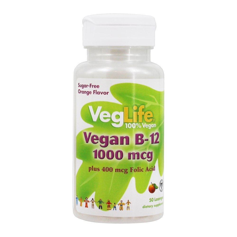 VegLife - Vegan Vitamin B-12 1000mcg plus Folic Acid 400mcg Orange - 50 Lozenges