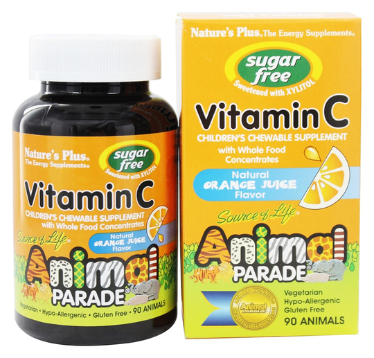 Natures Plus - Source Of Life Animal Parade Children's Vitamin C Chewable Sugar-Free Natural Orange Juice Flavor - 90 Chewable Tablets