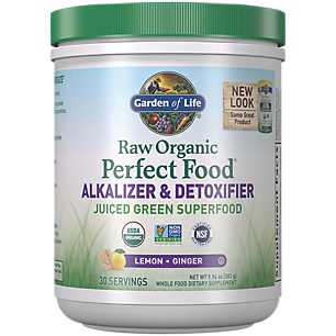 Raw Organic Perfect Food Alkalizer & Detoxifier Powder - Juiced Green Superfood - Lemon Ginger (30 Servings)