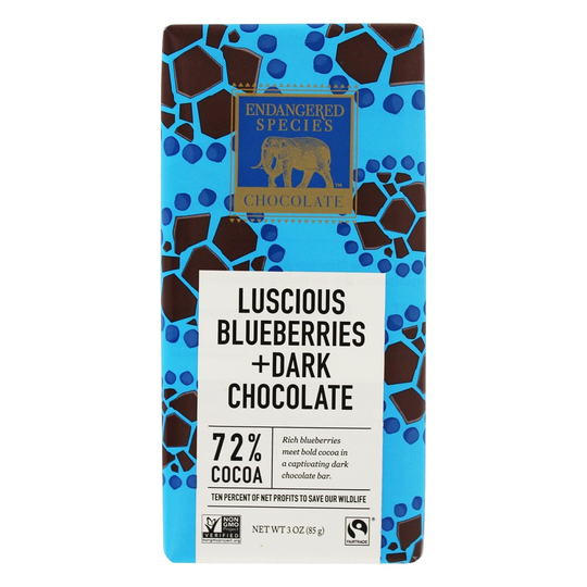 Endangered Species - Dark Chocolate Bar 72 Cocoa Blueberries - 3 oz.