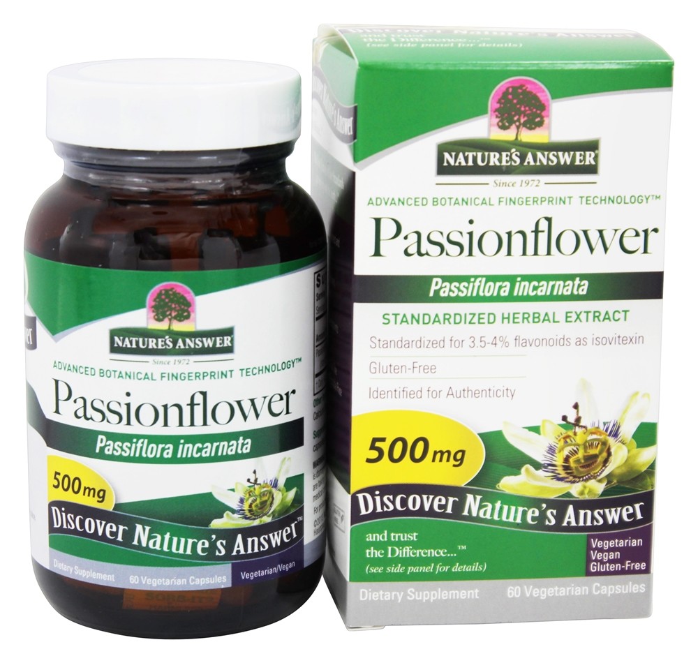 Nature's Answer - Passionflower Flowering Tops Extract Standardized 500 mg. - 60 Vegetarian Capsules