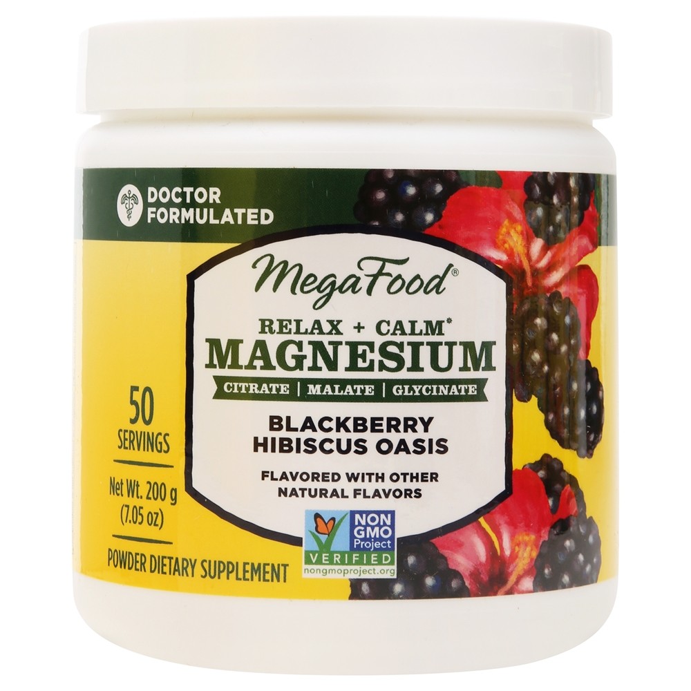 MegaFood - Relax Calm Magnesium Powder Blackberry Hibiscus Oasis - 7.05 oz.