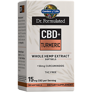 Dr. Formulated CBD+ Turmeric Whole Hemp Extract with Curcuminoids - 15 MG Per Serving - THC Free (30 Softgels)