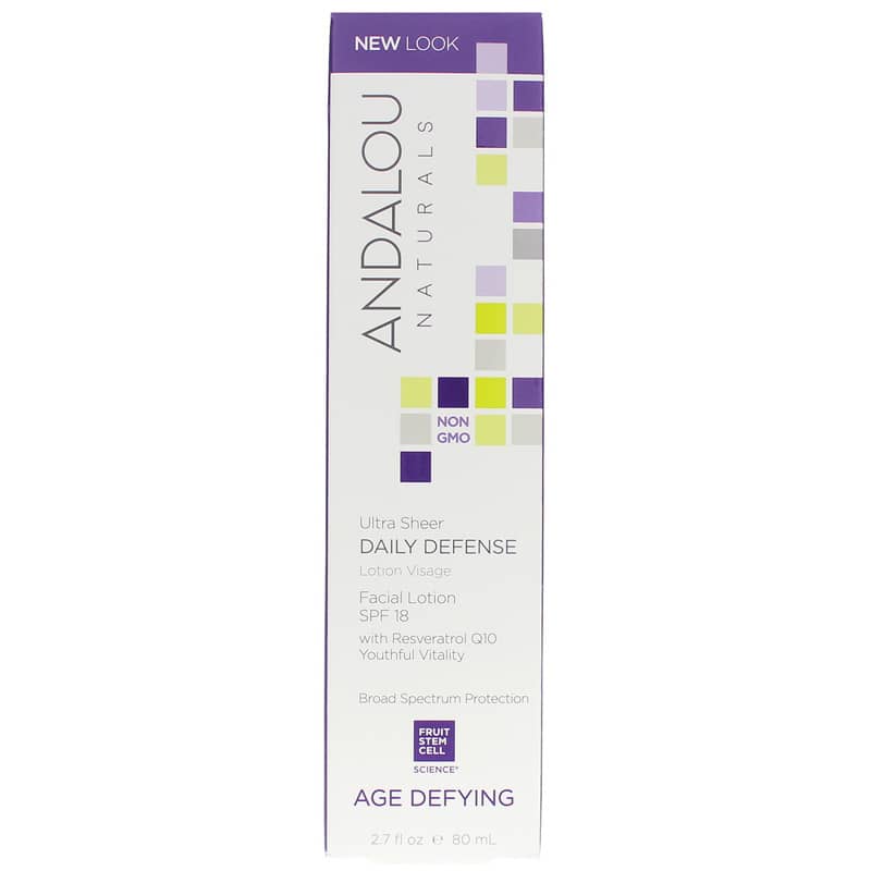 Andalou Naturals Ultra Sheer Daily Defense Facial Lotion SPF 18, Age Defying Formula 2.7 Oz
