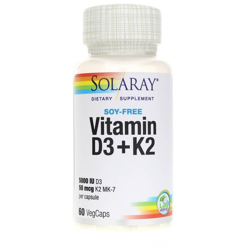 Solaray Vitamin D3 + K2 Soy-Free 60 Veg Capsules
