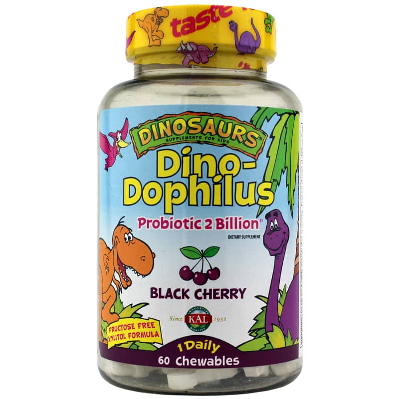 Kal Dinosaurs Dino-Dophilus Probiotic 2 Billion CFU Chewables Black Cherry 60 Chewables