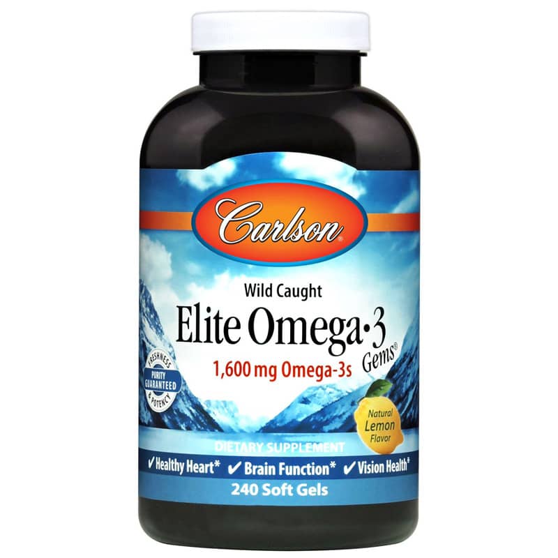 Carlson Labs Elite Omega-3 Gems 1600 Mg with Natural Lemon Flavor 240 Softgels