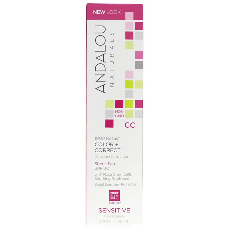 Andalou Naturals 1000 Roses Color + Correct SPF 30, Sensitive Formula Sheer Tan