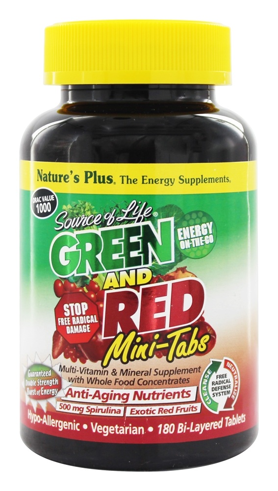 Natures Plus - Source Of Life Green And Red Mini-Tabs With Anti-Aging Nutrients - 180 Tablets