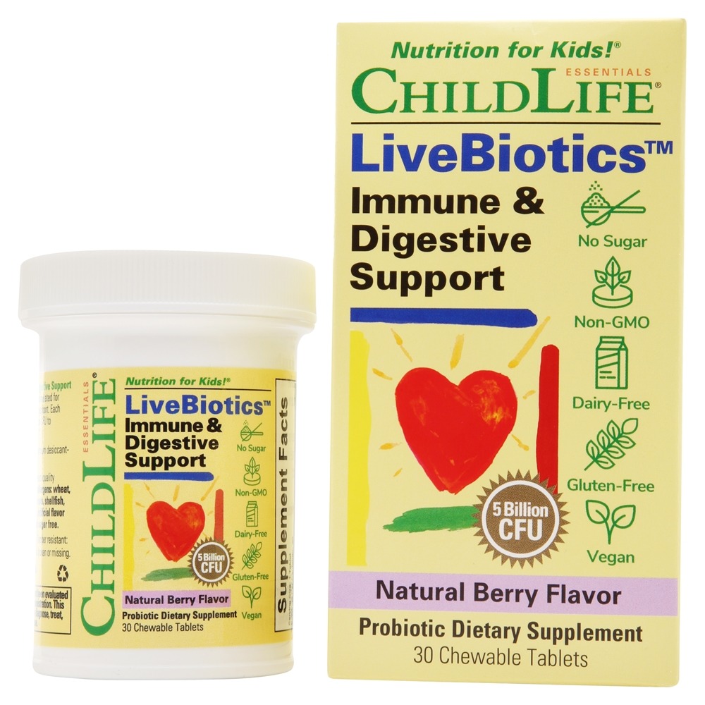 Child Life Essentials - LiveBiotics Immune & Digestive Support Natural Berry Flavor 5 Billion CFU - 30 Chewable Tablets