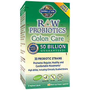 Raw Probiotics for Colon Care - 50 Billion CFUs (30 Vegetarian Capsules)