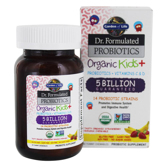 Garden of Life - Dr. Formulated Organic Kids Probiotics with Vitamins C & D Strawberry Banana 5 Billion CFU - 30 Chewables