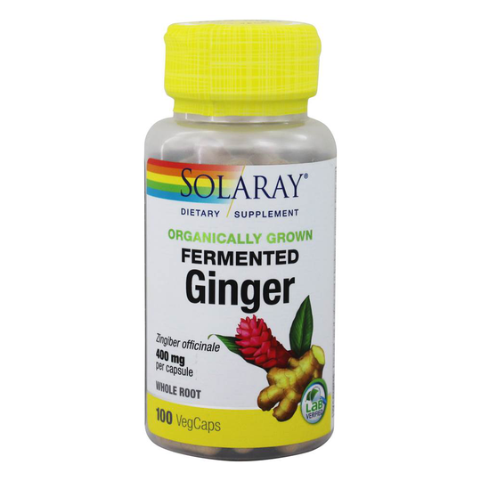 Solaray - Fermented Ginger Whole Root Organically Grown 400 mg. - 100 Vegetable Capsule(s)